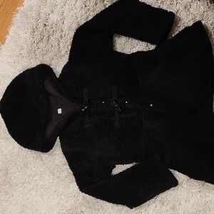 Uniqlo fleece toggle hoodie jacket 7/8 black (kjk)